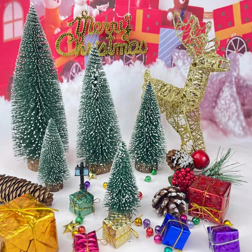 Vista 3 de mini Christmas Tree Bottle Brush Christmas Trees with Wooden Bases Christmas Decorations for Party Table top decer Christmas Tree （5pcs） Verde