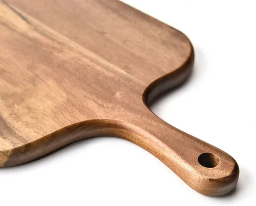 Vista 2 de BILL.F Tabla de cortar de madera de acacia con mango Tabla de madera para charcutería, tabla de queso para cocina, carne, pizza, queso, pan
