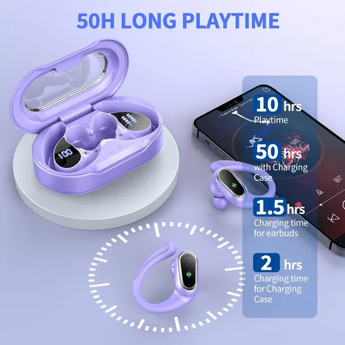 Vista 6 de Auriculares inalámbricos, Bluetooth 5.4 2025 deportivos, auriculares Bluetooth con micrófono ENC con cancelación de ruido, auriculares inalámbricos