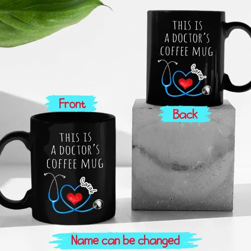 Vista 2 de Taza de café negra personalizada, regalo para agradecimiento al médico, divertida taza de café con texto en inglés "This Is A Doctor's Doctor's 11