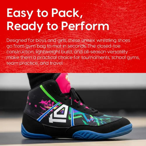 Vista 6 de KO Sports Gear Zapatos de lucha para jóvenes y niños, ideales para luchadores jóvenes