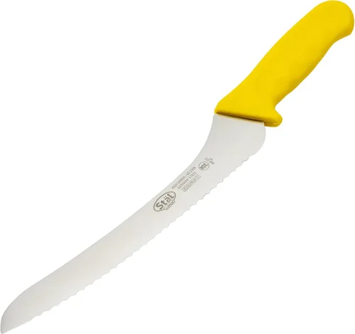 Vista 3 de Winco Cuchillo de pan/pastelería dentado de grado comercial de 9 pulgadas con mango desplazado, amarillo