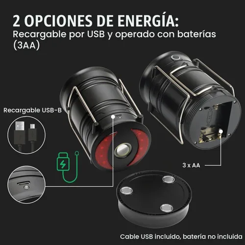Vista 6 de Lichamp Paquete de 4 linternas de campamento recargables y alimentadas por baterías, fuente de alimentación dual y linterna de 4 modos de linterna