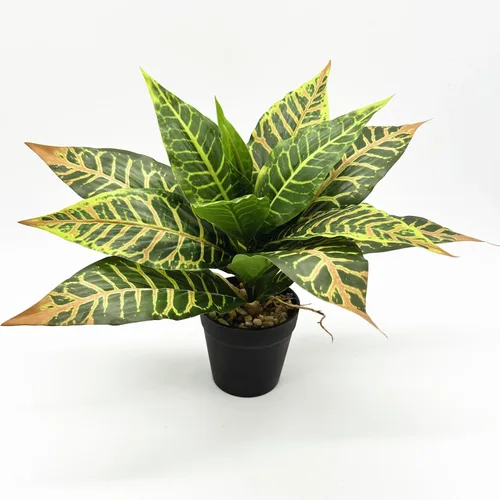 Vista 2 de PASYOU Planta artificial de Aglaonema, plantas falsas de Codiaeum Variegatum, 2 unidades, arbustos de plástico de hoja perenne de magnolia