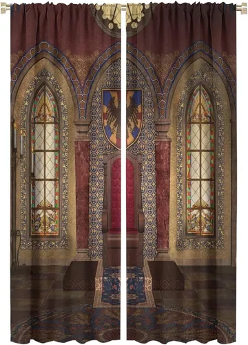 Vista 36 de Cortinas opacas góticas, diseño de calavera de terror de palacio retro, fondo de rosas rojas, sala de estar, dormitorio, cocina, cortinas de ventana