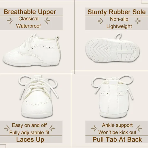 Vista 5 de Sawimlgy Zapatos Oxford de cuero suave de primera calidad para bebés y niñas, zapatos de boda con suela de goma resistente, impermeables