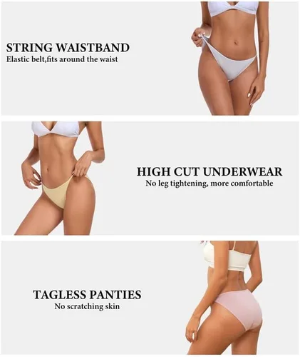 Vista 4 de ANLIQI Ropa interior de bikini de corte alto para mujer, suave, modal, de tiro bajo, no se ve, tallas grandes, paquete múltiple