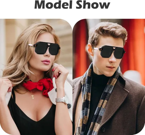 Vista 4 de Yacdelo Gafas de sol polarizadas para hombres y mujeres, gafas cuadradas de moda