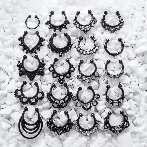 Vista 5 de SCERRING Aros falsos para tabique nasal, circonita cúbica transparente, no perforada, gancho para nariz, septum, piercing para el cuerpo, joyería