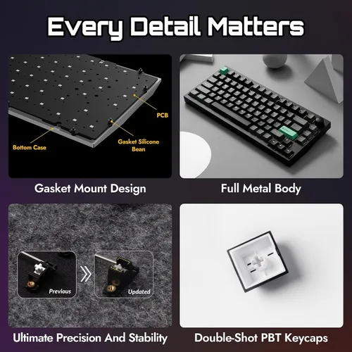 Vista 7 de LEMOKEY Teclado mecánico inalámbrico para juegos P1 HE 75% con interruptores magnéticos Gateron de doble riel versión de perilla montada completa