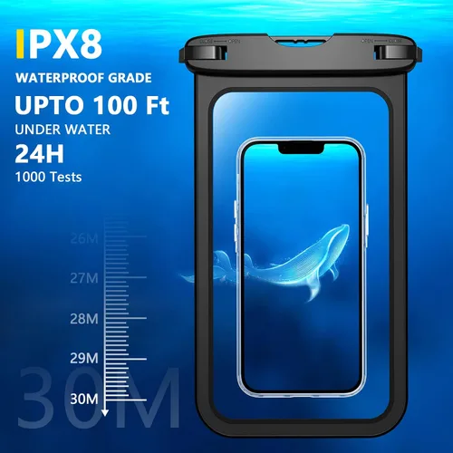 Vista 3 de 2 bolsas impermeables para teléfono, [hasta 10 pulgadas grande] Funda universal IPX8 impermeable para teléfono celular, bolsa seca con cordón