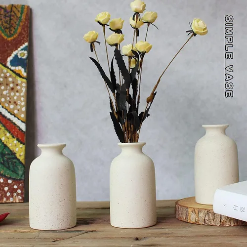 Vista 5 de Florero pequeño para decoración del hogar, jarrón blanco de cerámica, juego de 2 jarrones para flores, decoración de granja para el hogar, jarrones