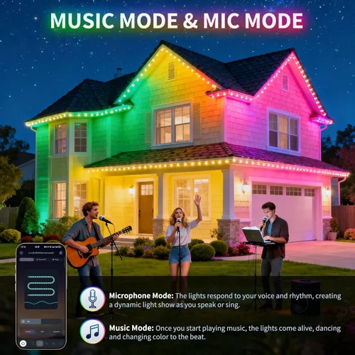 Vista 5 de Luces permanentes para exteriores de 100 pies con 50 LED, 16 millones de colores DIY RGB Christmas Lights, App/Remote Control, 33 Scene Modes, 216
