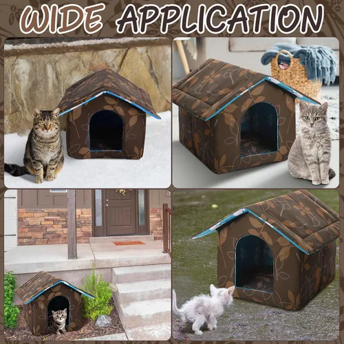 Vista 6 de Casa para gatos al aire libre, casas impermeables para gatos salvajes, perros, refugio de mascotas, casa plegable para perros con manta