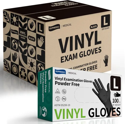 Vista 10 de Supmedic Vinyl Disposable Exam Gloves, Black 4Mil Powder-Free Latex-Free Medical Food Safe Cooking Cleaning Glove 100 &1000Ct