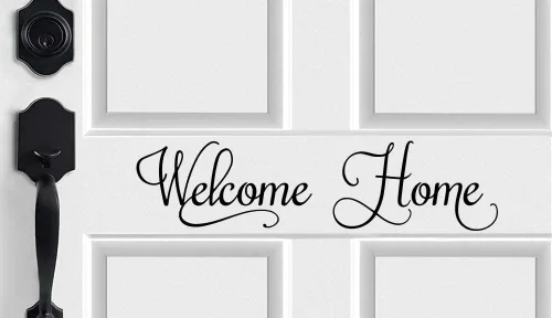 Vista 2 de Adhesivo decorativo con texto en inglés «Welcome Home 20x5» para la entrada del hogar, 20 x 5 (negro mate)