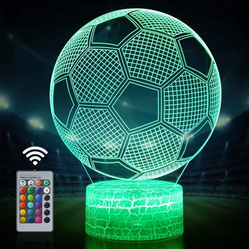 Vista 7 de Lámpara de fútbol 3D Luz nocturna: Regalos para niños y niñas con control remoto táctil, varios colores con brillo ajustable, alimentada por