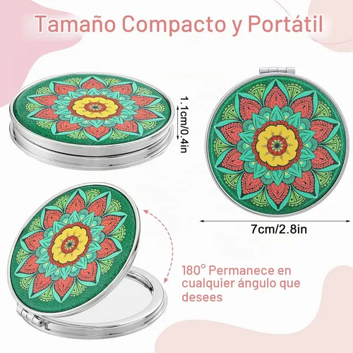 Vista 3 de Berlune 10 piezas de espejo de bolsillo de mandala a granel mini monedero
