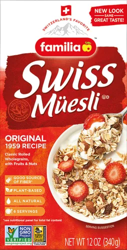 Vista 2 de Familia Cereal suizo Muesli, receta original con frutas y nueces, disfruta de avena caliente, fría o durante la noche, 12 onzas (paquete de 1)