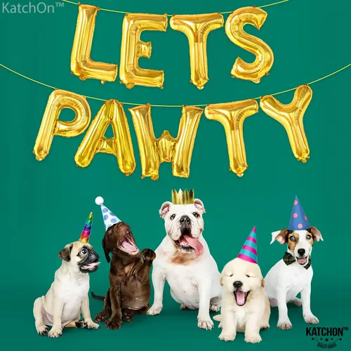 Vista 5 de KatchOn, Globos Lets Pawty Dorados - 16 Pulgadas Pancarta Lets Pawty Globos de Cumpleaños de Perro para Decoraciones de Cumpleaños Pancarta