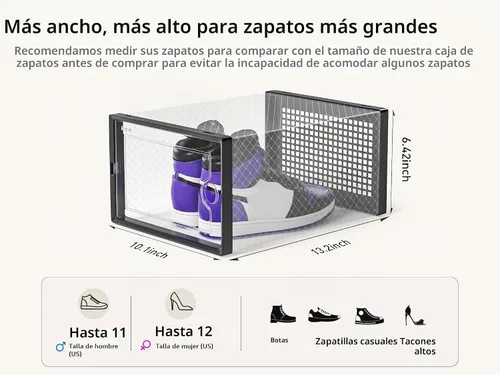 Vista 5 de Kuject Cajas de almacenamiento de zapatos grandes, 12 unidades, organizador Negro