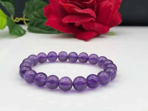 Vista 5 de Pulsera elástica con cuentas de amatista natural, Gema, Amatista