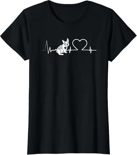 Vista 46 de Heartbeat Bulldog francés Camiseta de propietario de perros Frenchie, Negro