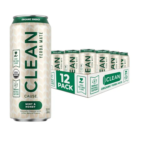 Vista 5 de CLEAN Cause - Té de yerba mate de arándanos no carbonatado, alternativa a bebida energética orgánica del USDA, baja en azúcar, 160 mg de cafeína