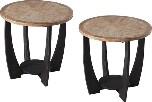 Vista 16 de COZAYH - Mesa auxiliar y auxiliar rústica, redonda con almacenamiento Solid And Manufactured Wood, 23.75 in W, 23.25 in H, 50 lb Capacity