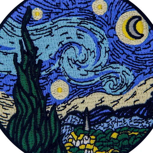 Vista 2 de Parche bordado de cielo estrellado con apliques para coser en emblema, azul