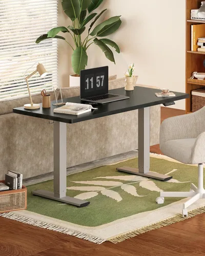 Vista 2 de FLEXISPOT EN1 Escritorio eléctrico de pie de una pieza de 55 x 28 pulgadas, mesa de pie para computadora de oficina en casa, escritorio ajustable