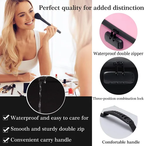Vista 3 de KaAutoler Bolsa de cosméticos portátil con cerradura, organizador de maquillaje de viaje de gran capacidad, bolsas de maquillaje impermeables