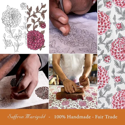 Vista 8 de Saffron Marigold Servilletas de cena 100% algodón rosa, juego de 6, estampado a mano con dalia Daydreams - diseño CP, comercio justo, servilletas