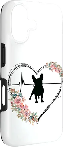 Vista 3 de French Bulldog Heartbeat with Flowers On White Case for iPhone 17