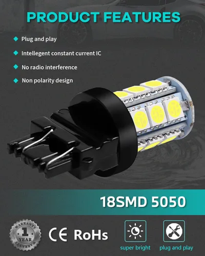 Vista 4 de Alopee Paquete de 10 bombillas LED 4114 de polaridad no polar, luz diurna blanca, T25, 4114, DC 12V, para bombilla de luz de freno trasero de señal
