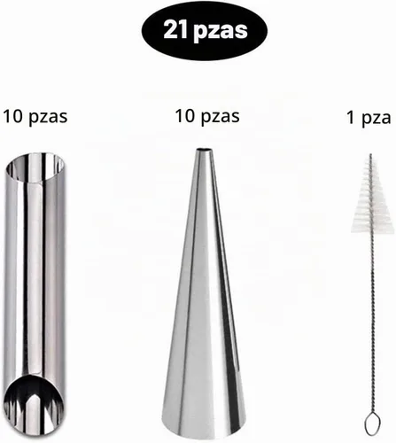 Vista 6 de Moldes de cuerno de crema de acero inoxidable, 21 tubos en forma de cannoli y molde cónico