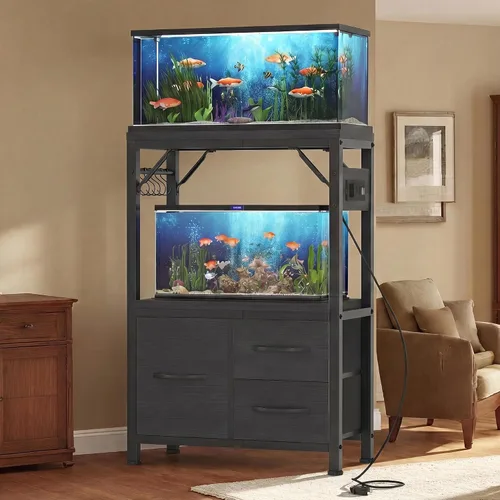 Vista 7 de Heybly Soporte para tanque de peces de 5-10 galones con cajón, toma de Negro