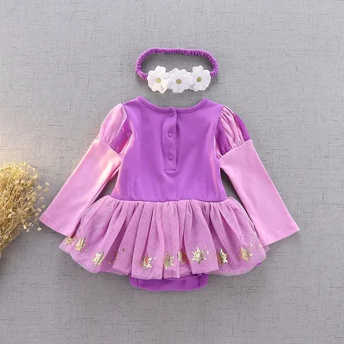 Vista 2 de Dressy Daisy Mameluco de princesa para disfraz de Halloween, cumpleaños, traje con diadema para bebé niña