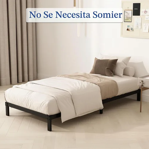 Vista 4 de YUSENHEEI Marco de cama individual de 8 pulgadas, marco de cama de plataforma de metal resistente, no necesita somier, sin ruido, fácil montaje