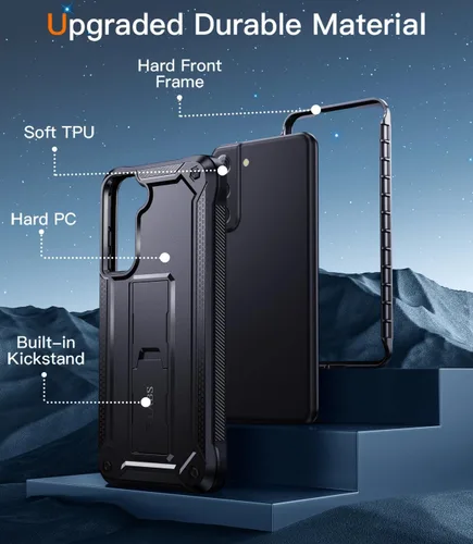 Vista 4 de Funda de teléfono para Galaxy S21 Fe 5G, [grado milimétrico] [1 protector de pantalla separado] con textura mate, de poliuretano termoplástico Negro
