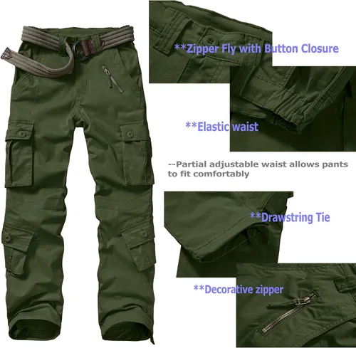 Vista 6 de Pantalones cargo de trabajo para mujer, de algodón, con 8 bolsillos, informal, estilo de combate militar