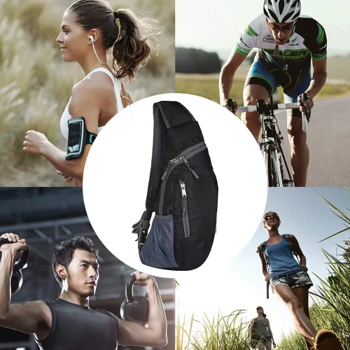 Vista 7 de Peicees Bandoleras para hombre y mujer, mochila de hombro, mini bolsa de día en el pecho, paquete de cuerpo cruzado pequeño