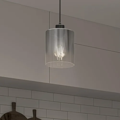 Vista 8 de artika Lámpara colgante Haze con degradado cromado ahumado y cristal transparente, ideal para cocina, comedor, baño, lámpara colgante individual