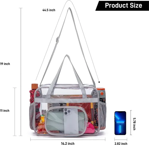 Vista 6 de Bolsas Transparentes Aprobadas para Estadios, Bolsa Tote Transparente + Correa para el Hombro, Bolsa Transparente Grande