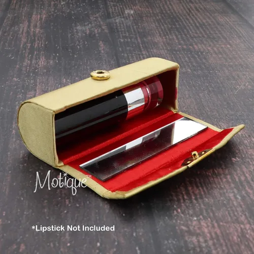 Vista 4 de Estuche de lápiz labial de satén sólido para mujer con espejo monedero lápiz labial titular, Dorado, Chico