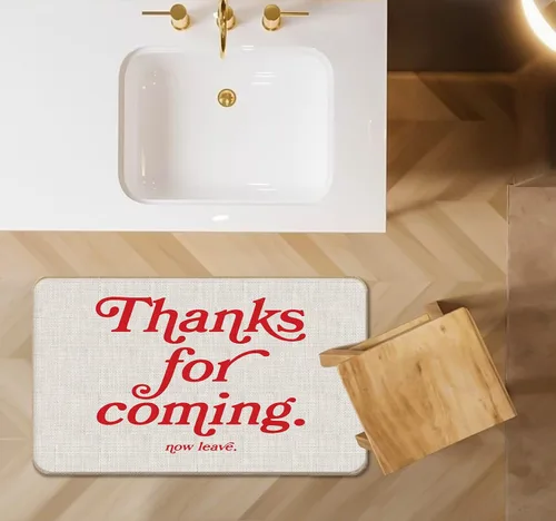Vista 4 de Tapete divertido y moderno con texto en inglés "Thank for Coming Now Leave" (Gracias por venir ahora y dejar), 17 x 30 pulgadas, decorativo