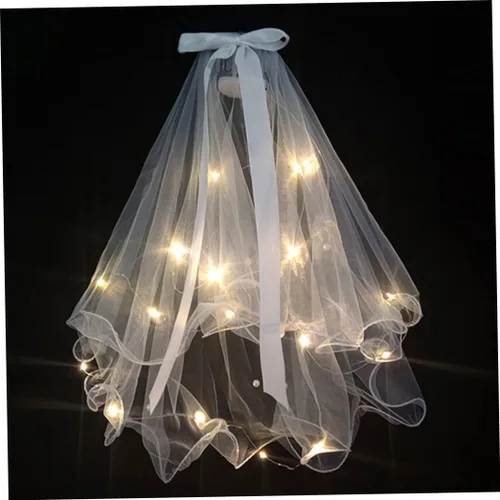 Vista 6 de KUYYFDS Diadema de velo de flores de 17.7 in, corona de pelo floral para novia, velo de boda con luz LED, velo de novia con clip para el pelo, pieza