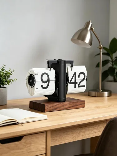 Vista 2 de Reloj retro con tapa, reloj de escritorio con pilas, reloj de mesa abatible de 12 horas, reloj mecánico retro abatible de gran número con base