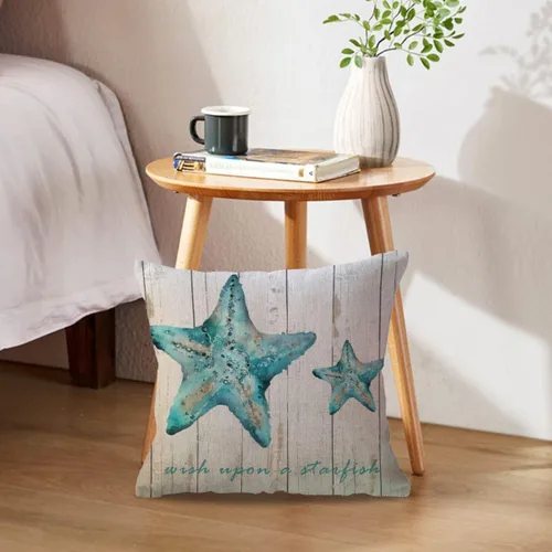 Vista 2 de ULOVE LOVE YOURSELF Fundas de almohada con temática de océano de verano, diseño de estrellas de mar de grano de madera, hipocampo con citas, fundas