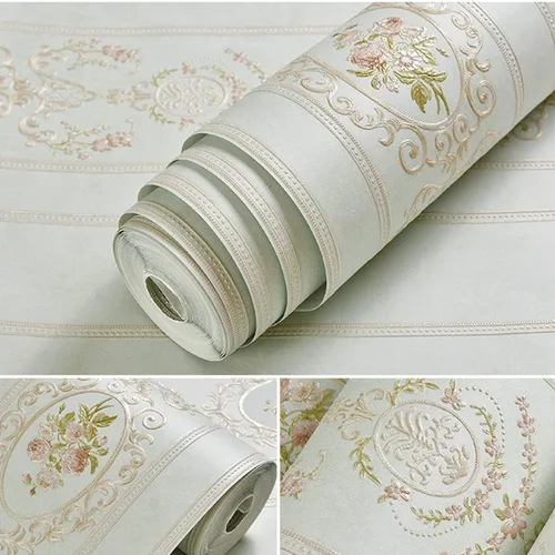 Vista 8 de Q QIHANG - Papel tapiz a rayas con relieve 3D de damasco AB versión AB, color crema B